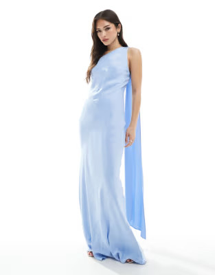 Maids to Measure Bridesmaid one shoulder scarf maxi dress in cornflower blue | ASOS | ASOS (Global)