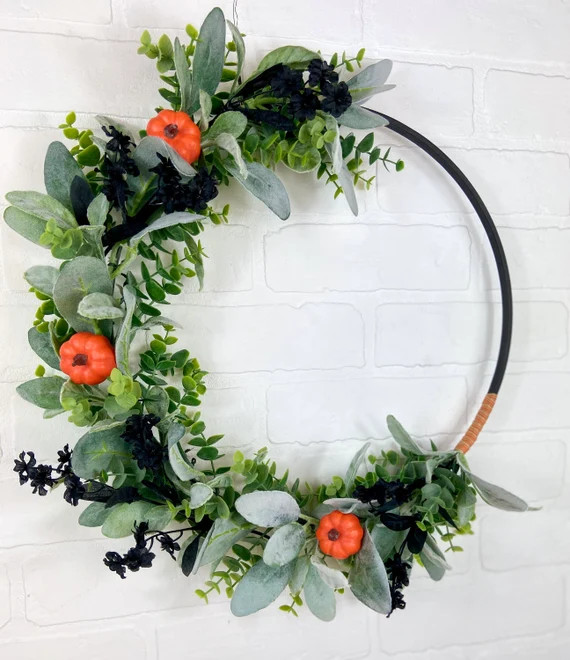 Minimalist Halloween Pumpkin Wreath,Skull Decor,Modern Halloween Hoop Wreath,Skeleton Decoration,... | Etsy (US)