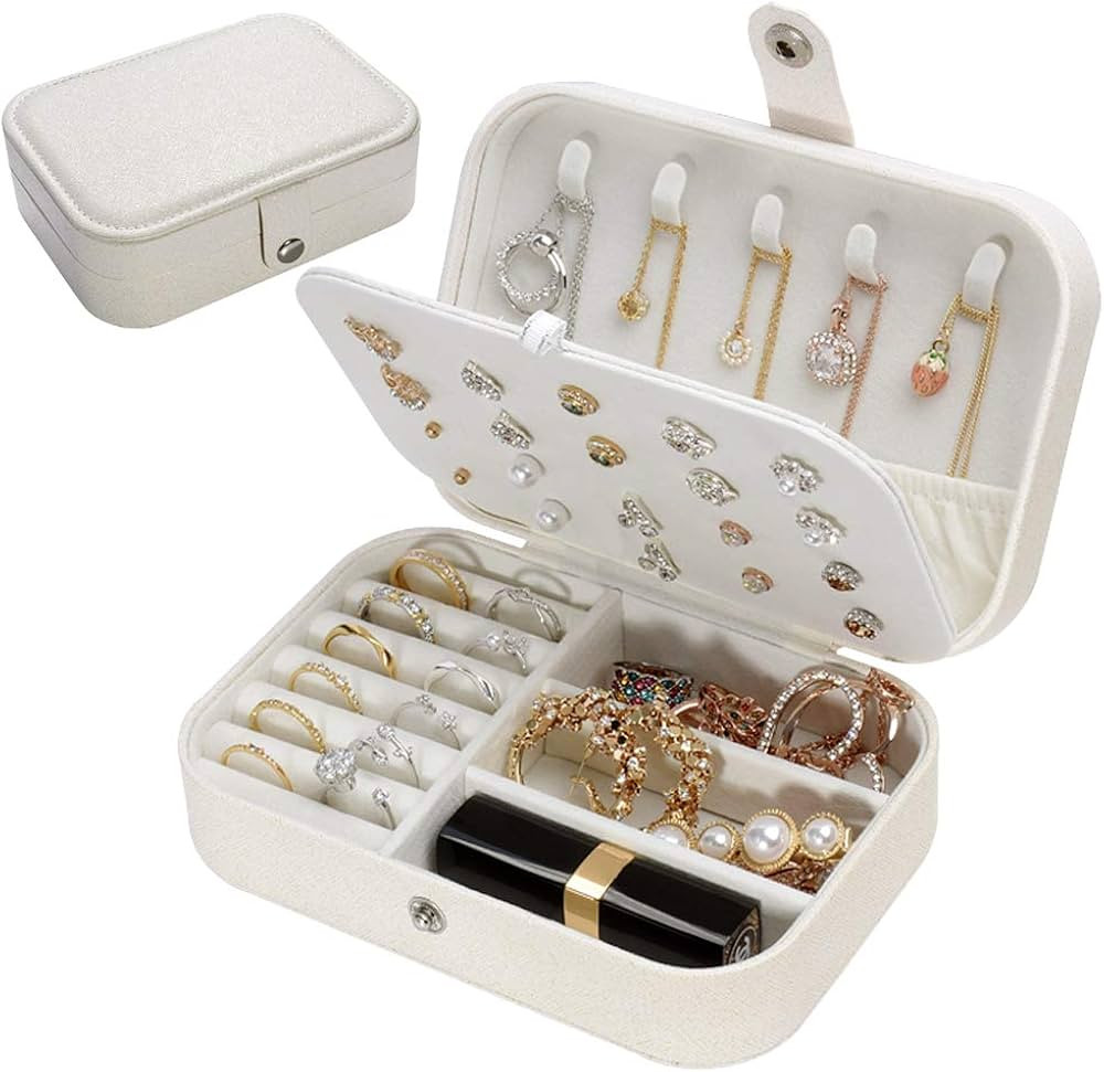 Jewelry Box, Travel Jewelry Organizer Cases with Doubel Layer for Women’s Necklace Earrings Rin... | Amazon (US)