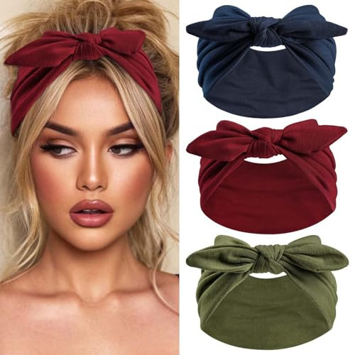 STGDAK Bandana Headbands for Women Wide Head Wraps With Bow Headbands Fashion Boho Headband Knotted Hair Scarf Paisley Turban Head Bands for Women's Hair Non Slip Cute Hairband Accessories For Girls | Amazon (US)