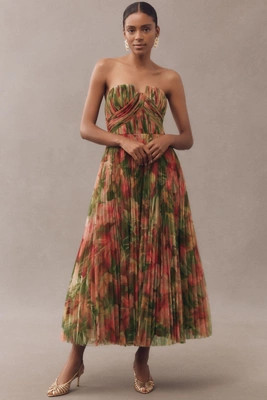Hutch Corene Strapless Floral Tulle A-Line Midi Dress | Anthropologie (US)