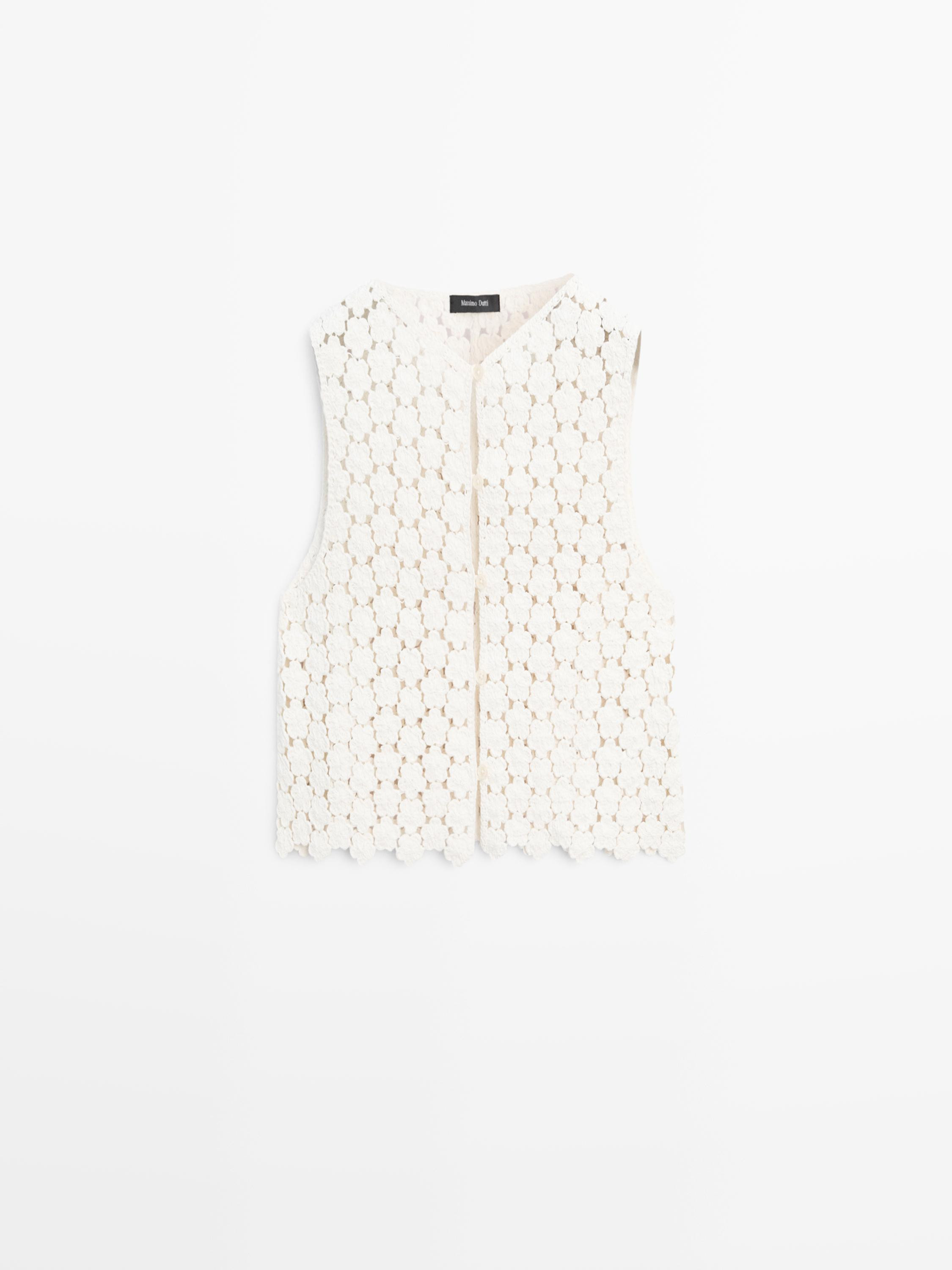 Häkelweste aus Baumwolle mit Blumendetails | Massimo Dutti DE