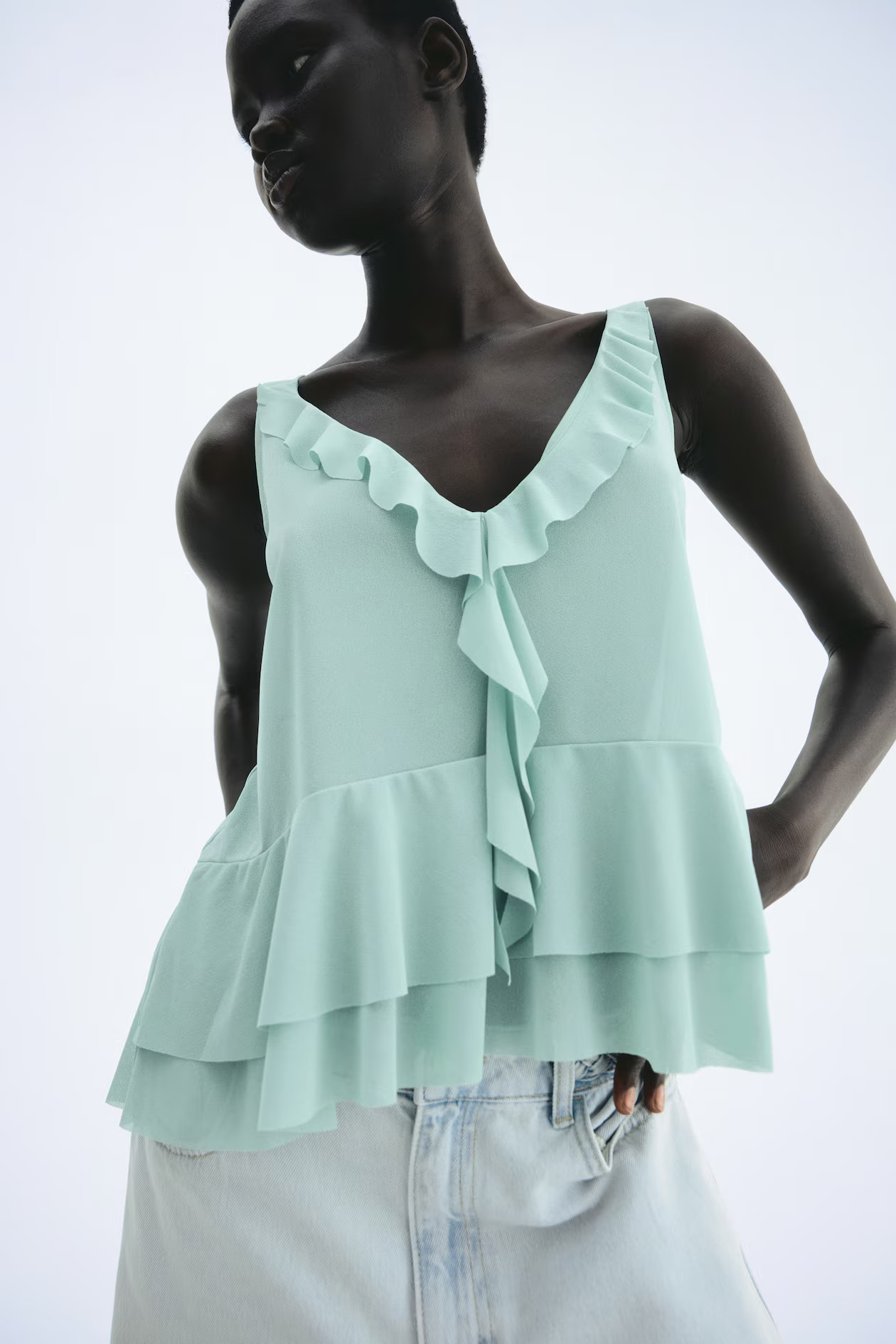 Singlet met volants - Lichtturkoois - DAMES | H&M NL | H&M (DE, AT, CH, NL, FI)