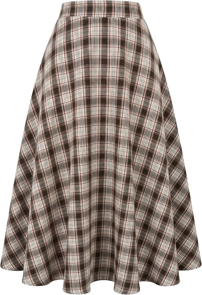 ANRABESS Womens A-Line Tartan Plaid Maxi Skirts with Pockets | Amazon (US)