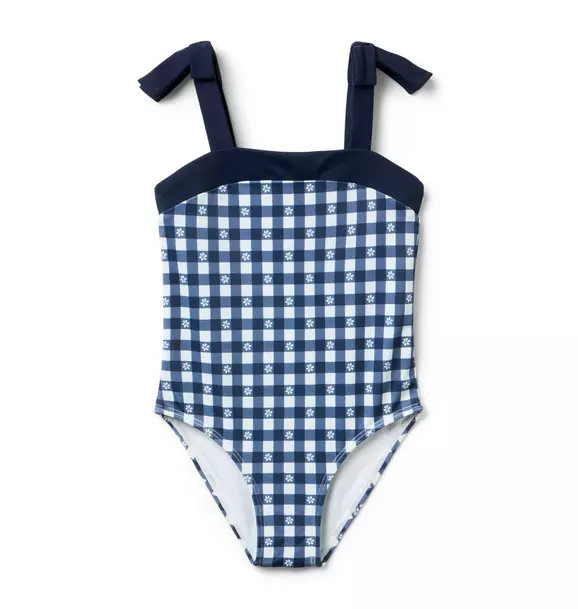 Recycled Gingham Bow Strap Swimsuit | Janie and Jack