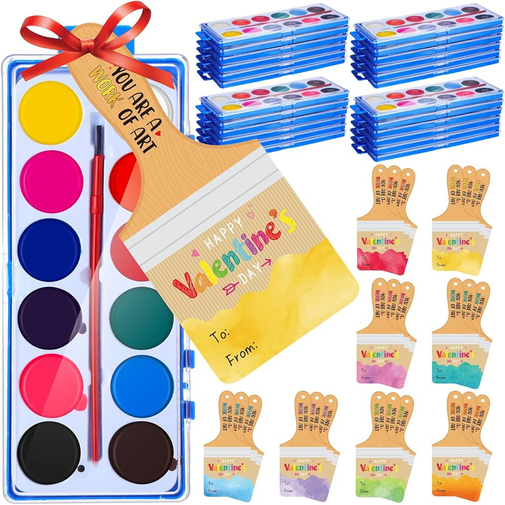 Sayglossy 24 Sets Valentine's Day Watercolor Paint Set with Valentine's Day Cards 12 Color Mini P... | Amazon (US)