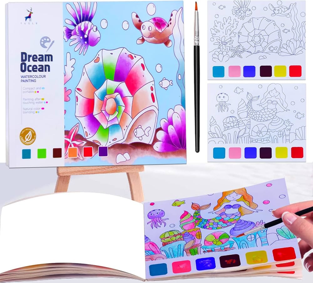 JUNQIU Watercolor Coloring Books for Kids Ages 4-8, Pocket Watercolor Painting Book for Toddlers,... | Amazon (US)