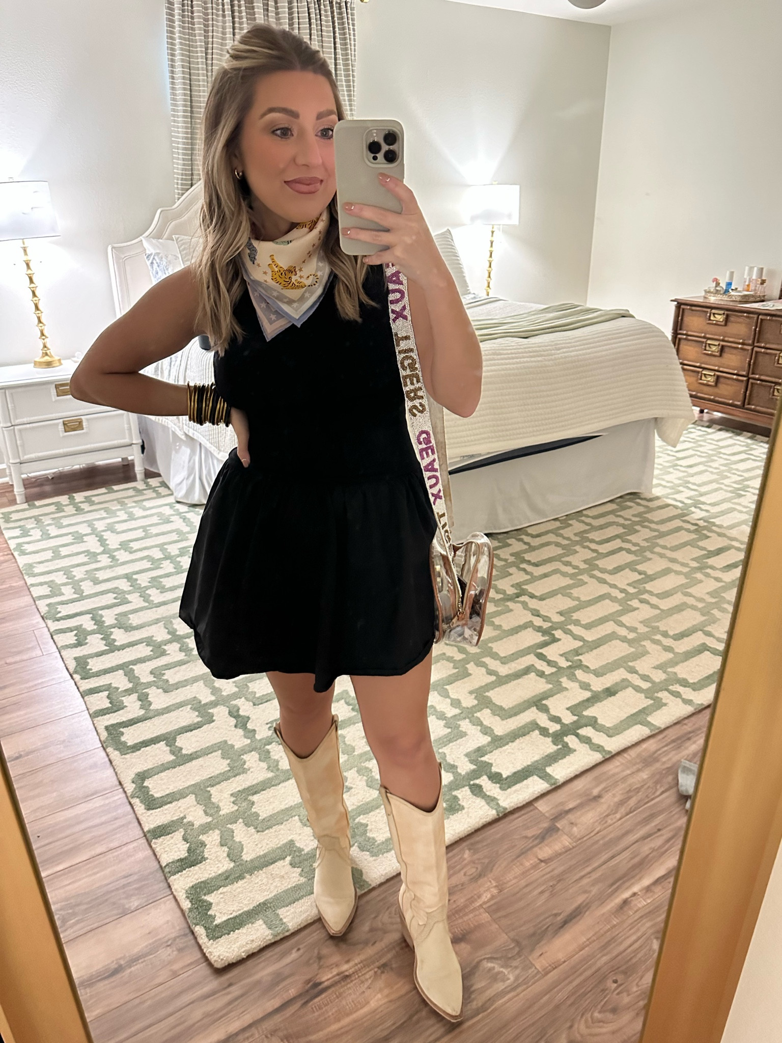 Shop my game day fit!

Linked similar straps and bags. Not able to link my bandana scarf but it’s from Lost Pattern 🫶🏻 Wearing a small in Amazon dress!

#aritziadupe #amazon #gameday #collegegameday #sec #lsu #lsutigers #footballseason #cowgirlboots #bootseason #bootszn #footballszn #tigers #gamedayfit 