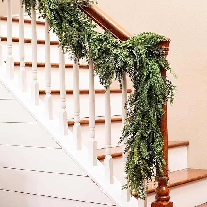 Mixed Norfolk Pine Garland with Evergreen, and Cedar Garland Artificial Realistic Greenery Branch... | Amazon (US)