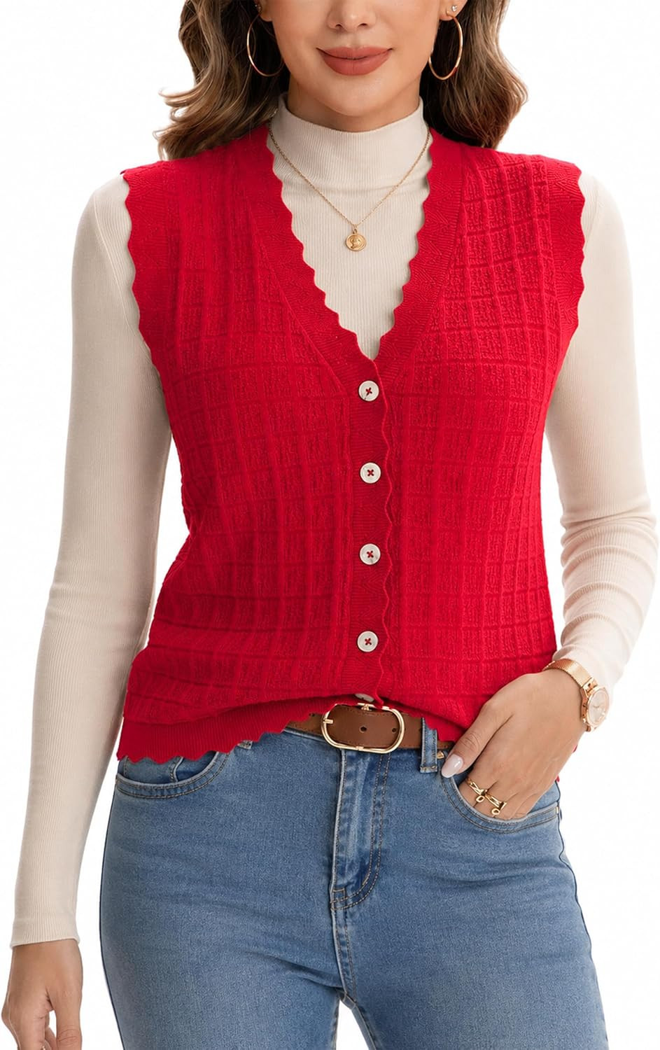 B2EVER Sweater Vest Tops for Women Sleeveless V Neck Waffle Knit Tops | Amazon (US)