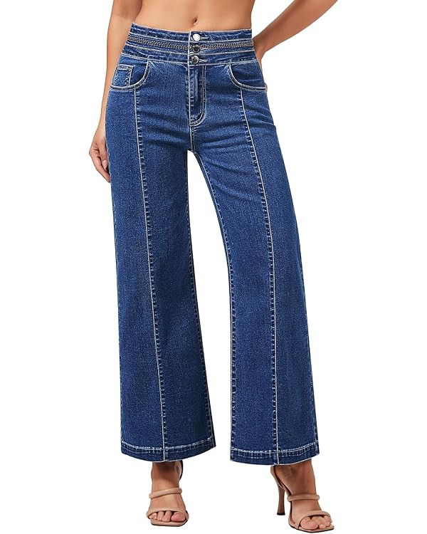 roswear Women's Wide Leg Petite Jeans High Waisted Stretchy Cropped Denim Pants | Amazon (CA)