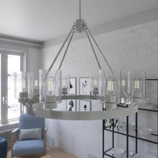 Hartland 8 Light Brushed Nickel Circular Chandelier with Seeded Glass Shades Kitchen Light | The Home Depot
