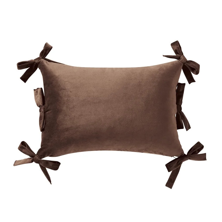 Home Decor Collection 14" x 20" Brown Velvet Bow Decorative Pillow | Walmart (US)