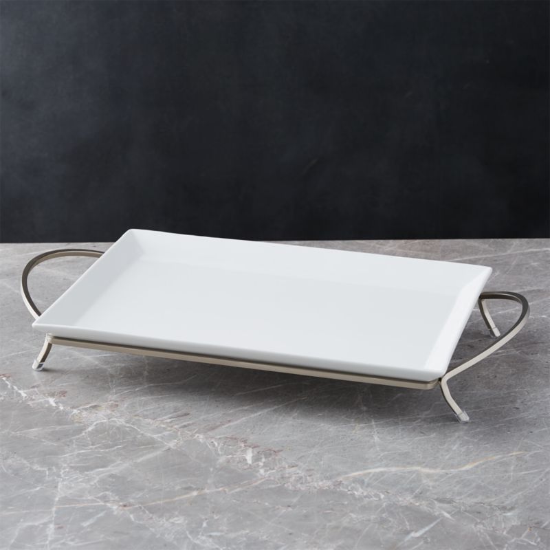 Cambridge Rectangular Serving Platter with Stand + Reviews | Crate and Barrel | Crate & Barrel