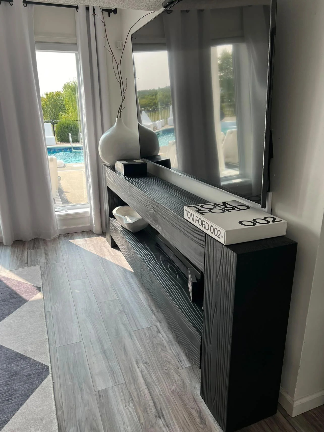 Modern Rustic Media Console Table w/ Shelf | Vinna Home & Kitchen