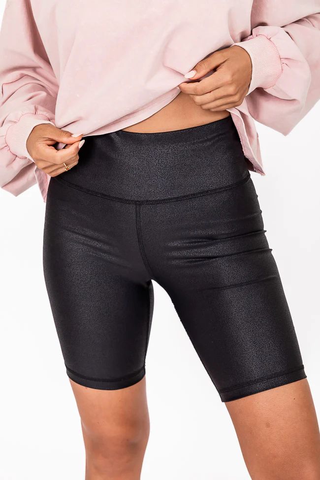Run After A Dream Faux Leather Black Biker Shorts | Pink Lily