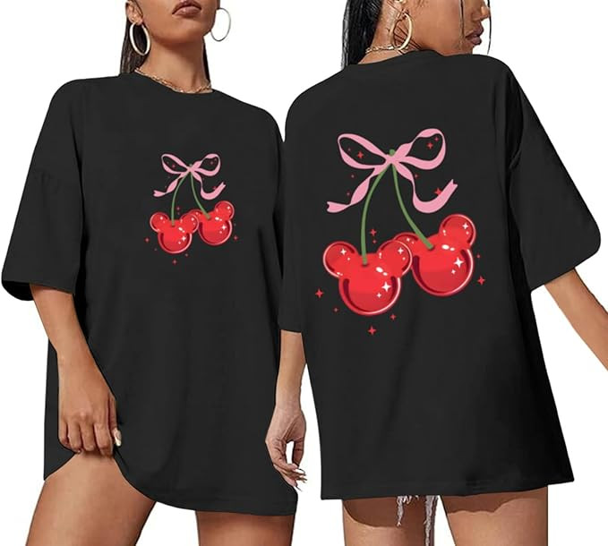 Magical Shirt for Women Cherry Bow Graphic Oversized T Shirt Family Holiday Vacation Funny Cute A... | Amazon (US)