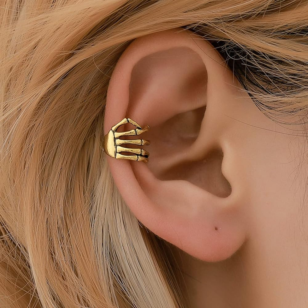 Skeleton Hand Ear Cuffs Halloween Skeleton Earrings Skeleton Hand Ear Cuffs for Women Non Piercing Halloween Clip on Earrings | Amazon (US)