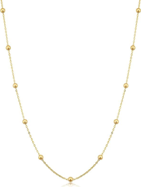14k Yellow Gold Filled 3 mm Ball Station Satellite Necklace for Women (16, 18, 20, 24 or 30 inch) | Amazon (US)
