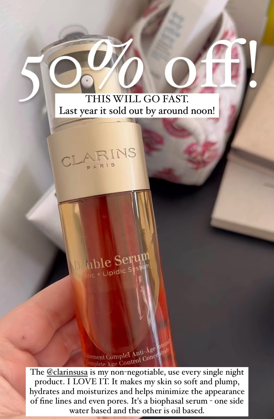 Clarins Double Serum 50% off today only! Makes my skin so soft and plump, hydrates and moisturizes and helps minimize the appearance of fine lines and even pores.

Ulta beauty semi annual beauty event

#LTKfindsunder50 #LTKbeauty #LTKsalealert