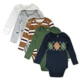 HonestBaby Long Sleeve Bodysuits One-Piece 100% Organic Cotton for Infant Baby Boys, Unisex, 5-Pack Golden Argyle | Amazon (US)