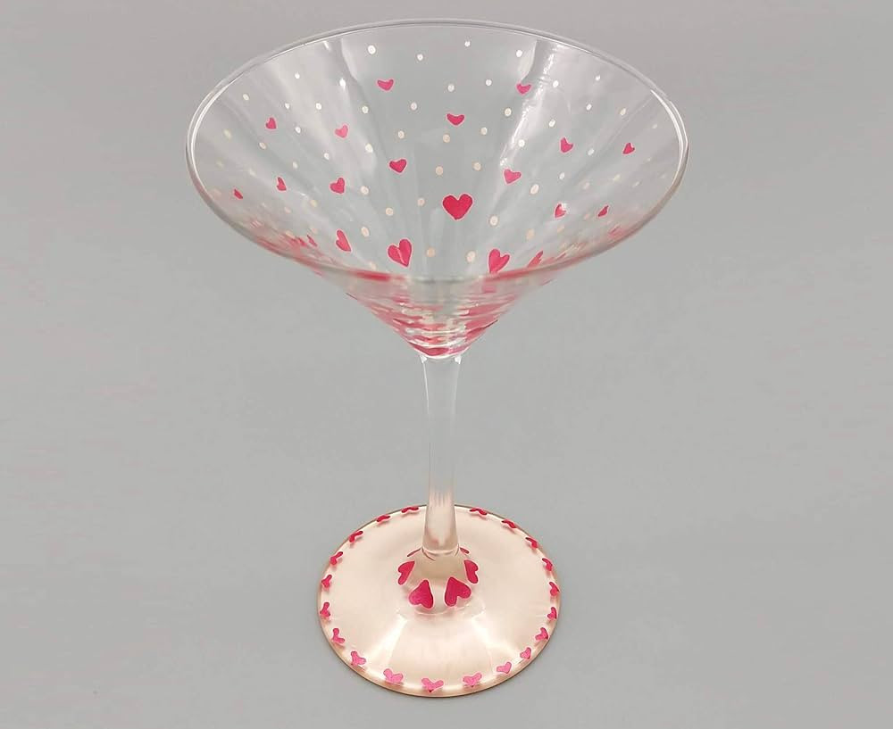 Valentine Hearts Martini Glass - Hand Painted - Tiny hearts in metallic cherry red and champagne ... | Amazon (US)