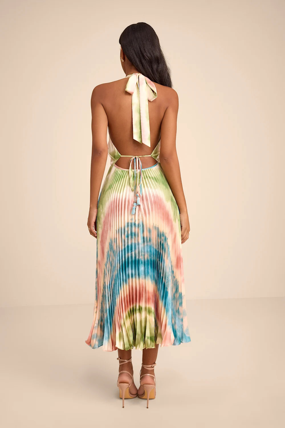 Rhoda Blush Multi Tie-Dye Satin Halter Midi Dress | Lulus