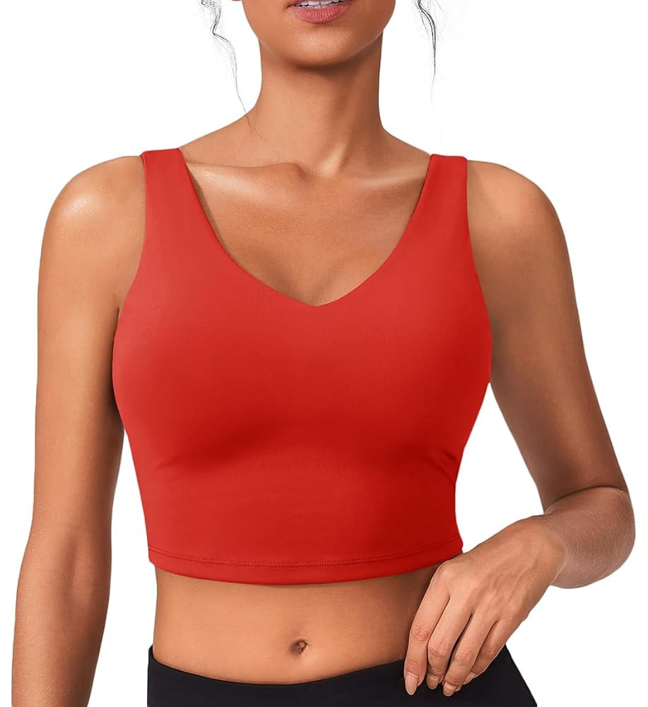 PINSPARK Sports Bras for Women Built in Bras Padded Yoga Bra V Neck Longline Workout Tank Tops wi... | Amazon (US)