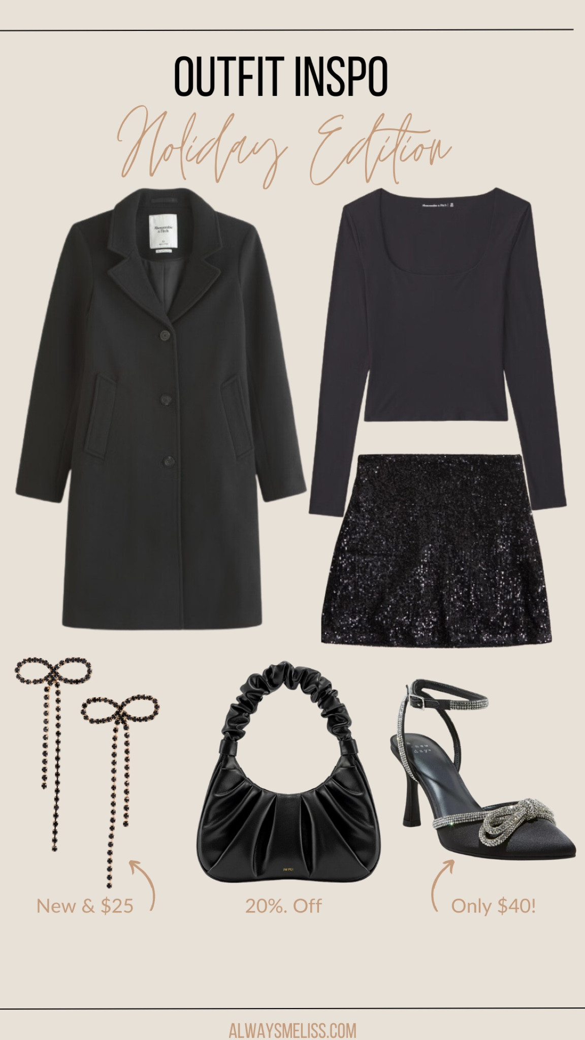 Sharing some inspo for anyone that is looking for holiday attire. I love an all black elegant look and adding the sparkle skirt makes the outfit perfect for the holidays. I handbag is currently on sale and the shoes are only $40! 

Abercrombie 
Women outfits 
Holiday clothing 

#LTKSeasonal #LTKshoecrush #LTKHoliday