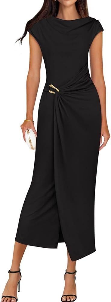 ZESICA Women's 2025 Summer Mock Neck Casual Bodycon Dress Cap Sleeve Elegant Cocktail Party Long ... | Amazon (US)