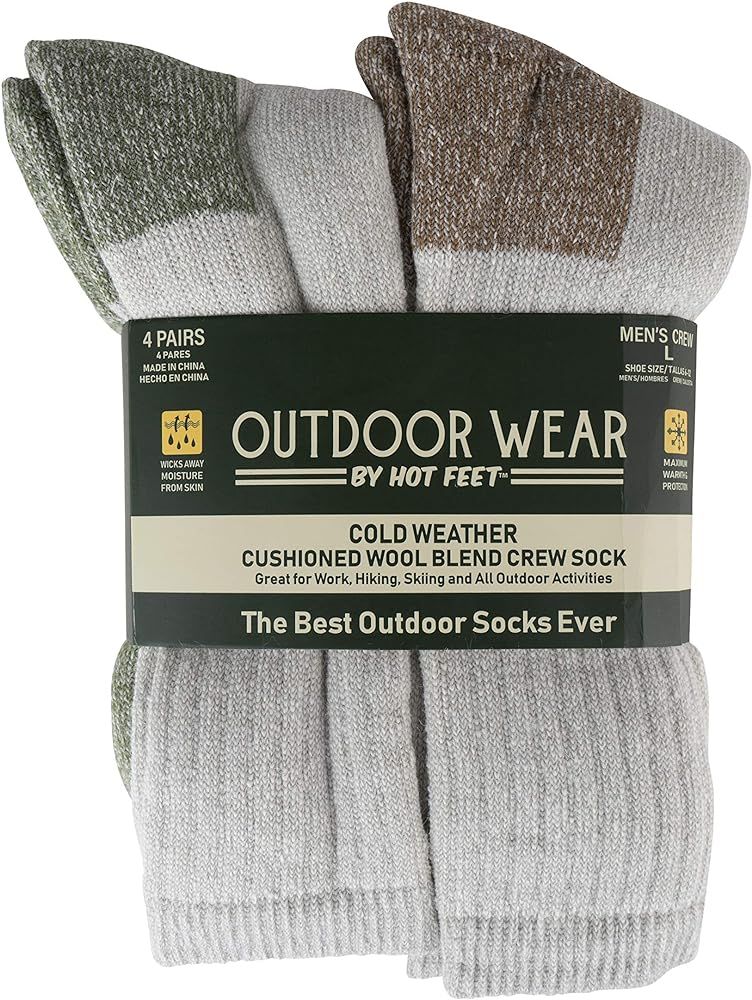 HOT FEET 4 Pack 8 Socks Mens Active Work and Outdoors Hiking Socks, Fully Cushioned, Thermal Wool... | Amazon (US)