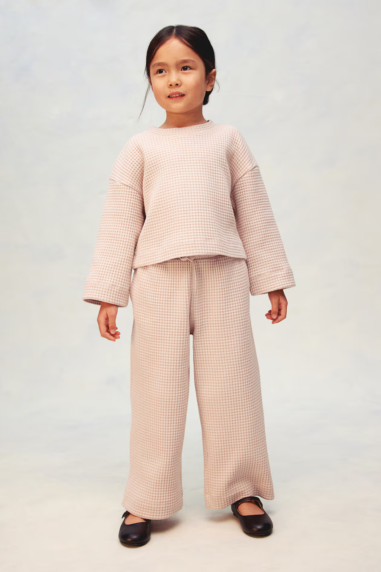 2-piece Waffled Jersey Set - Light dusty pink - Kids | H&M US | H&M (US + CA)
