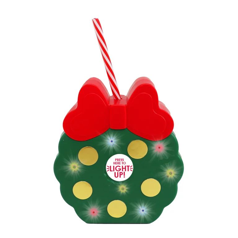 Packed Party "Deck the Halls" Red Holiday Light-Up Wreath Shaped Cup, 15oz plastic tumbler - Walm... | Walmart (US)