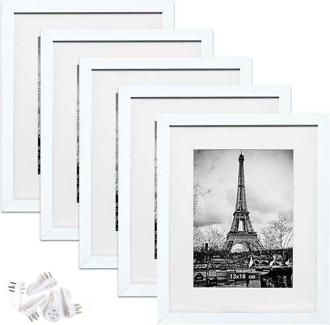 upsimples 11x14 Picture Frame Set of 5,Display Pictures 8x10 with Mat or 11x14 Without Mat,White ... | Amazon (US)