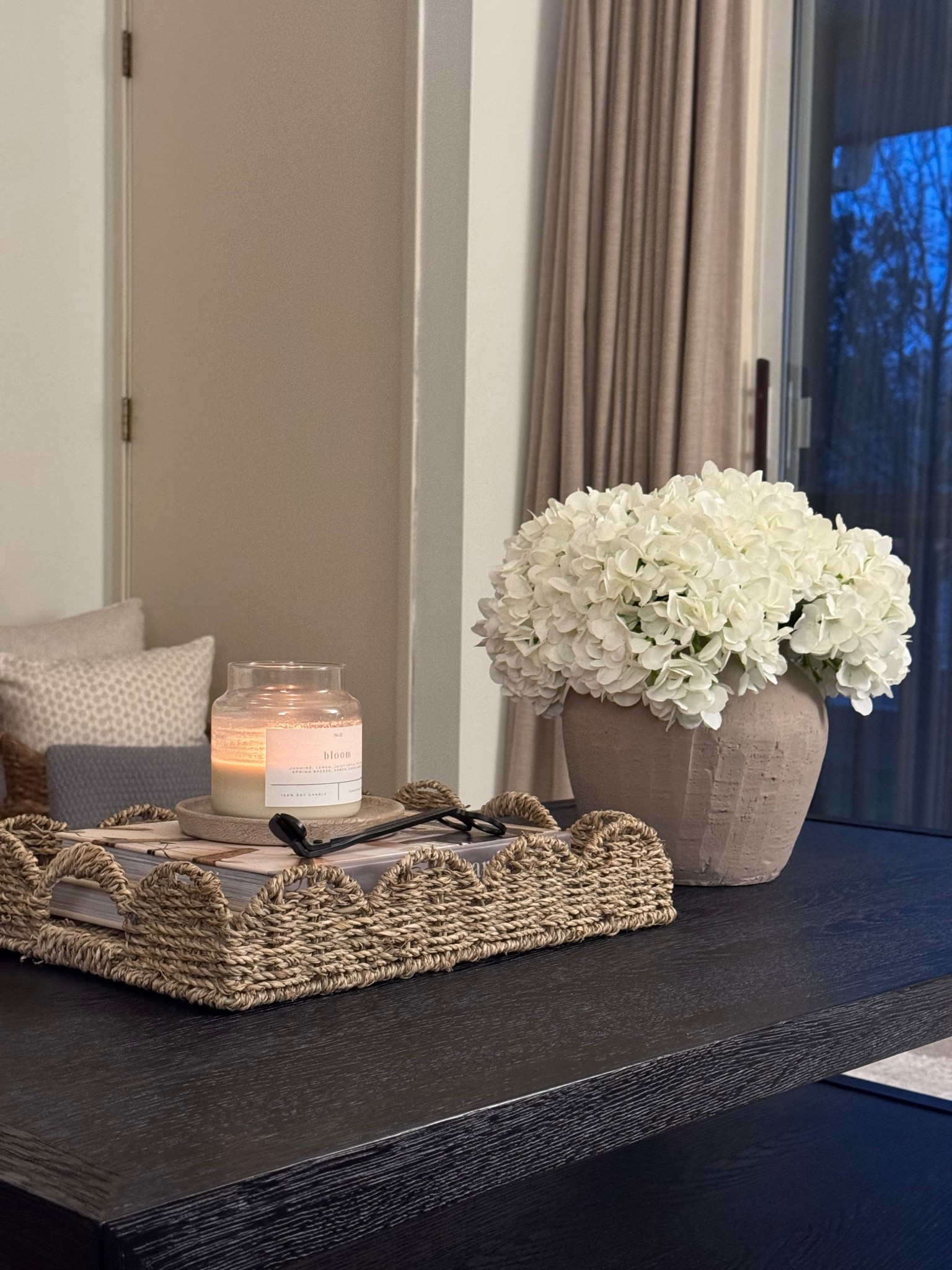 Living room decor, spring decor, hydrangea stems, beige vase, scallop tray, seagrass tray, wick trimmer

#LTKHome #LTKSeasonal #LTKSaleAlert