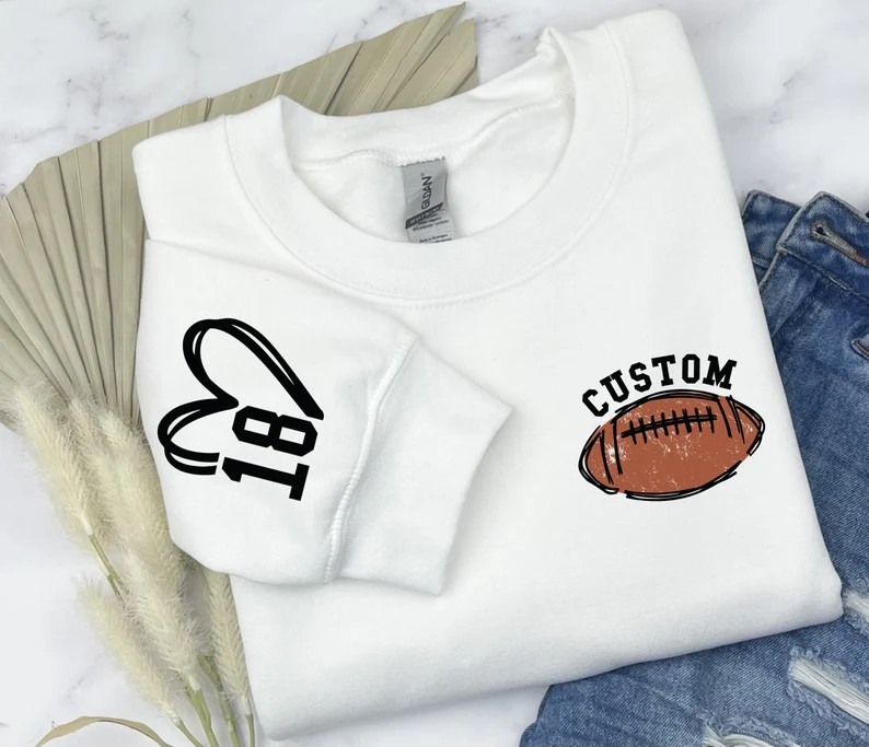 Personalized Football Sweatshirt,custom Football Name and Number on Sleeve, Custom Footbal,footba... | Etsy (US)