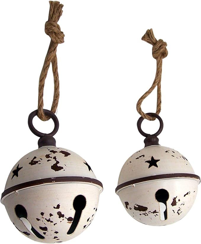 Rustic White Round Christmas Bells, Hanging Holiday Decoration, Set of Two, 6 Inches | Amazon (US)