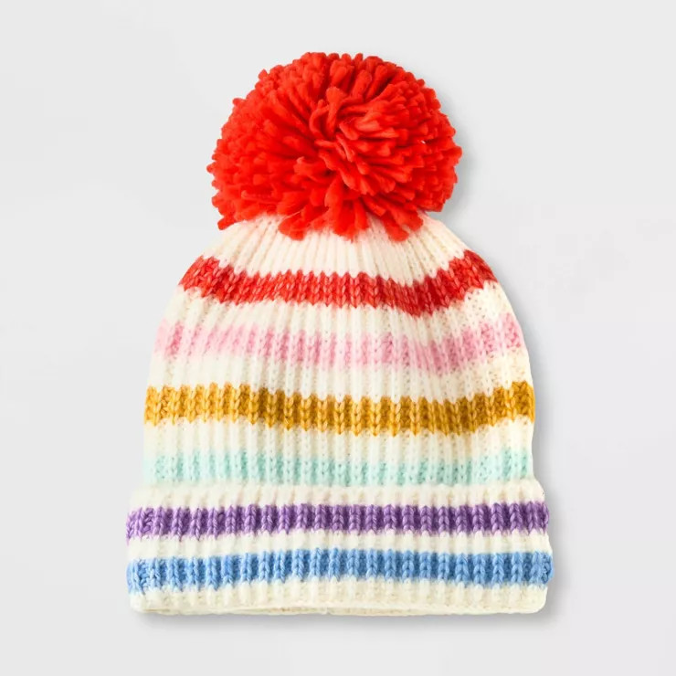 Girls' Striped Pom Beanie - Cat & Jack™ | Target