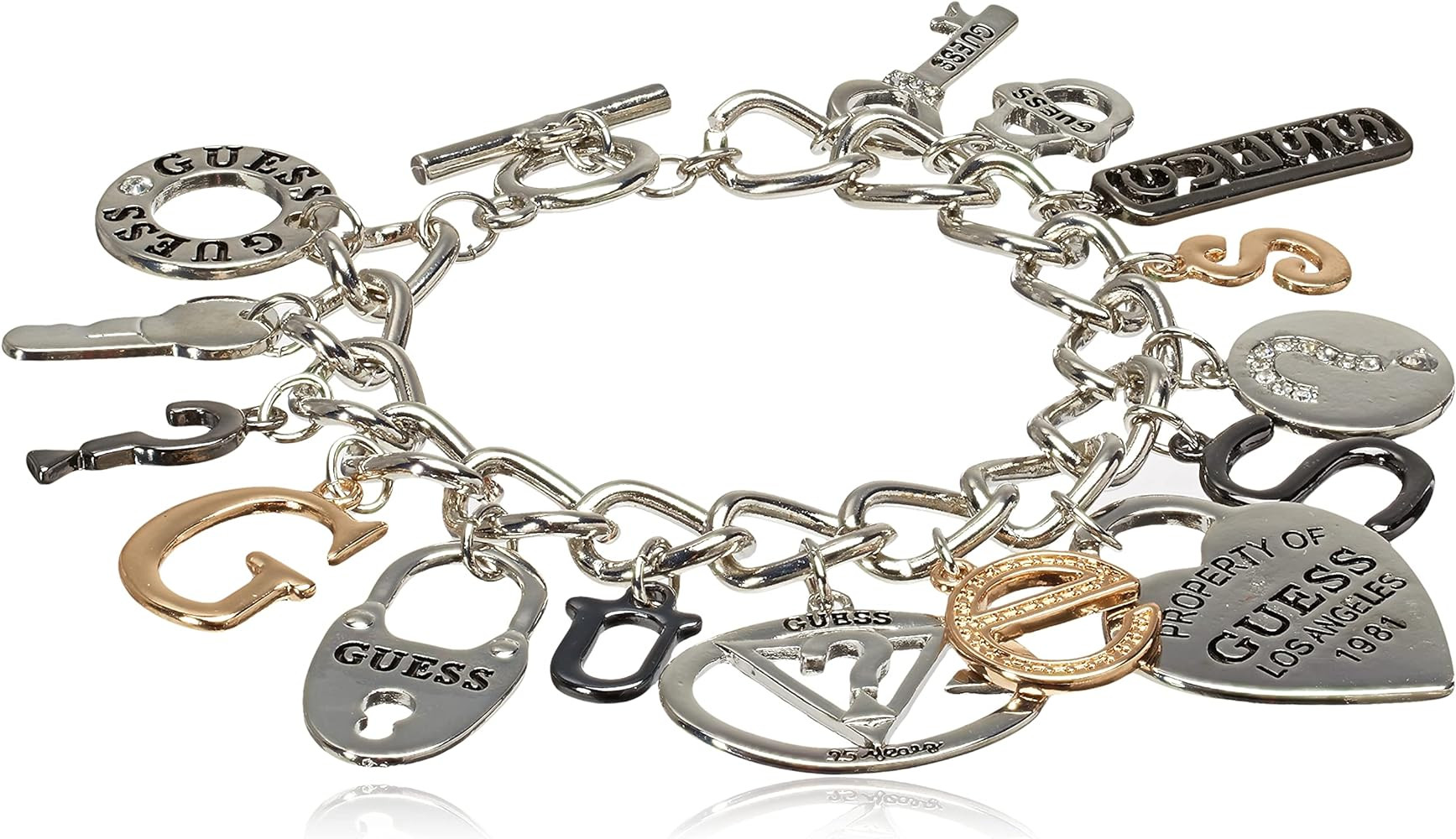 GUESS "Basic" Mixed Metal Logo Charm Toggle Charm Bracelet | Amazon (US)