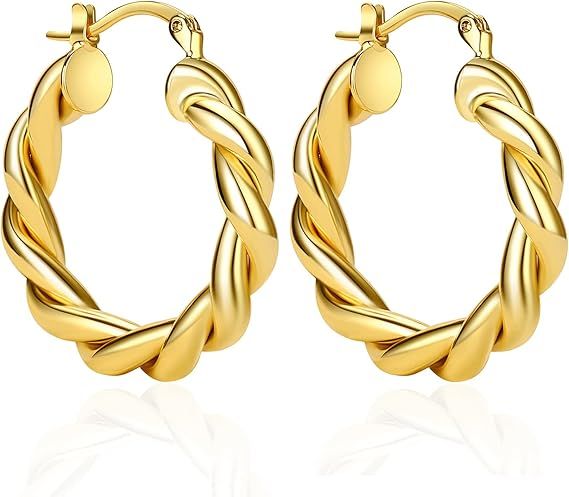 NAG.HC 14K Gold Plated Lightweight Twisted Hoop Earrings—Minimalist Rabbit ear buckle Earrings ... | Amazon (US)