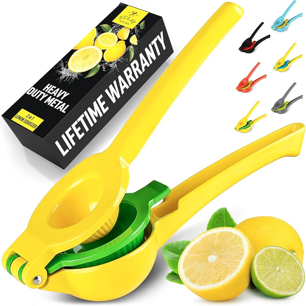 Zulay Kitchen Metal 2-in-1 Lemon Squeezer - Sturdy Max Extraction Hand Juicer Lemon Squeezer Gets... | Amazon (US)