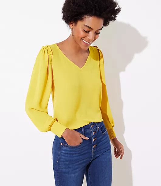 V-Neck Puff Sleeve Blouse | LOFT