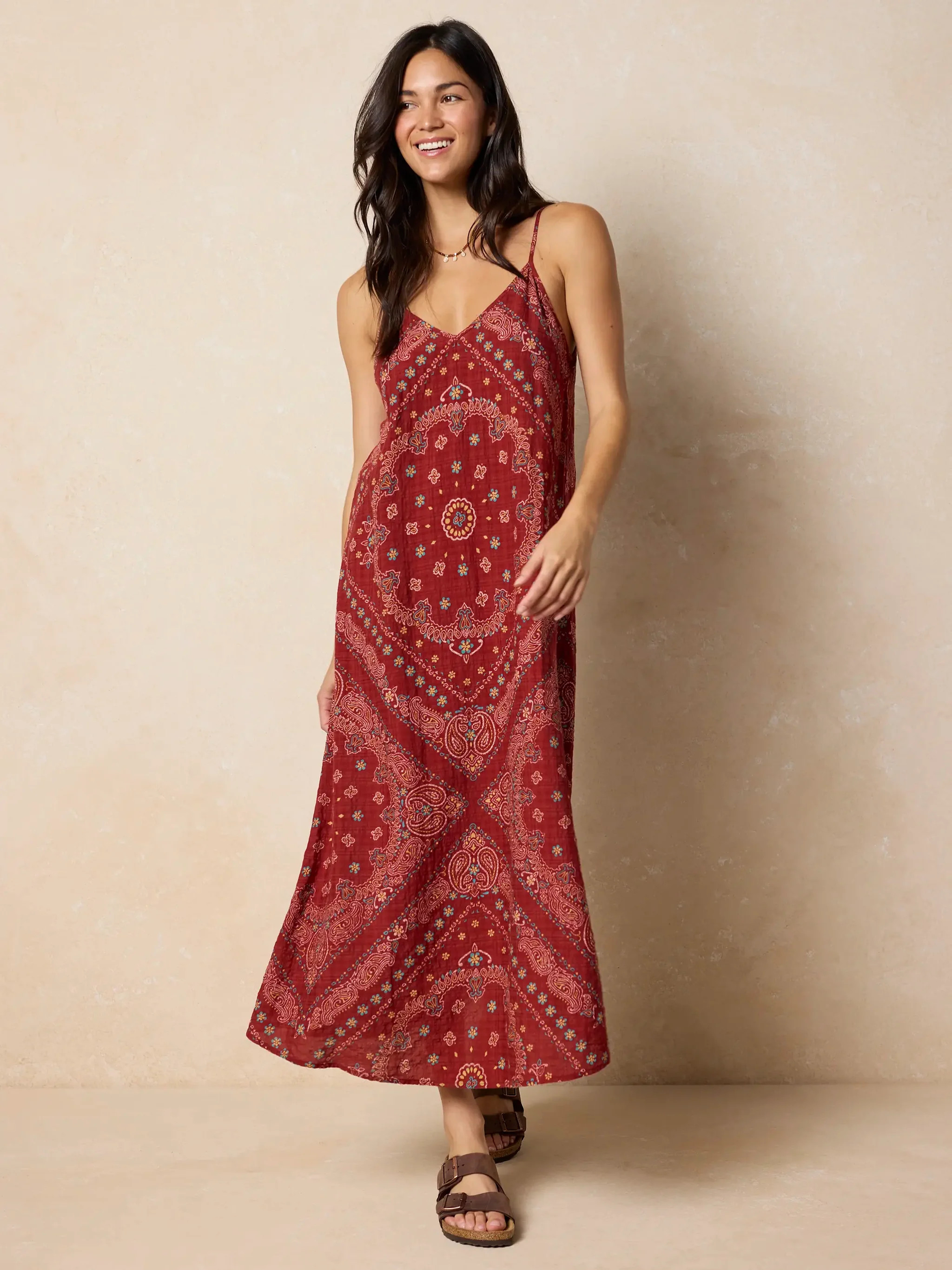Gracie Slip Maxi Dress - Brick Red Bandana | Natural Life