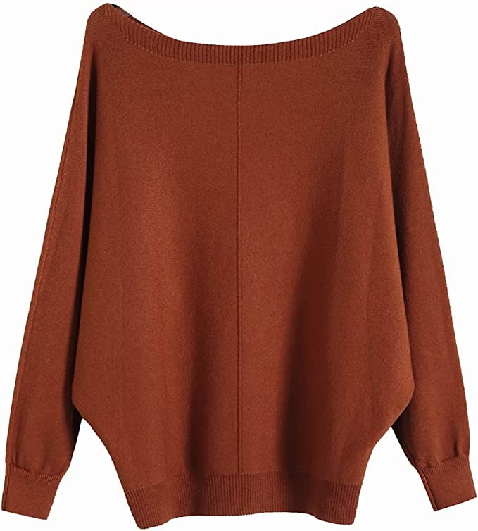 Ckikiou Womens Lightweight Oversized Boat Neck Sweaters Tops Dolman Batwing Sleeve Ribbed Knitted... | Amazon (US)