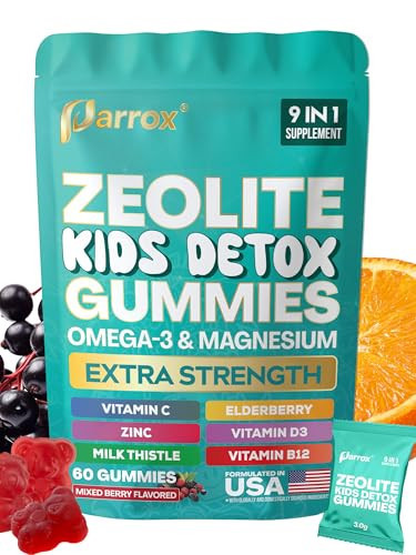 Parrox Zeolite Kids Gummies, 9-in-1 with Zeolite, Omega-3, Magnesium, Elderberry, Vitamin C, Milk Thistle, Vitamin D3, Zinc, B12 – Sugar-Free (60 Gummies – Mixed Berry Flavor) | Amazon (US)