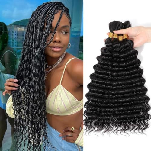 Human Braiding Hair 3 Bundles/150g (16 16 16 Inch) Deep Wave Bulk Human Hair for Braiding No Weft Curly Braiding Hair Bulk Curly Human Hair for Boho Braids 12A Human Hair Extensions Natural Color | Amazon (US)