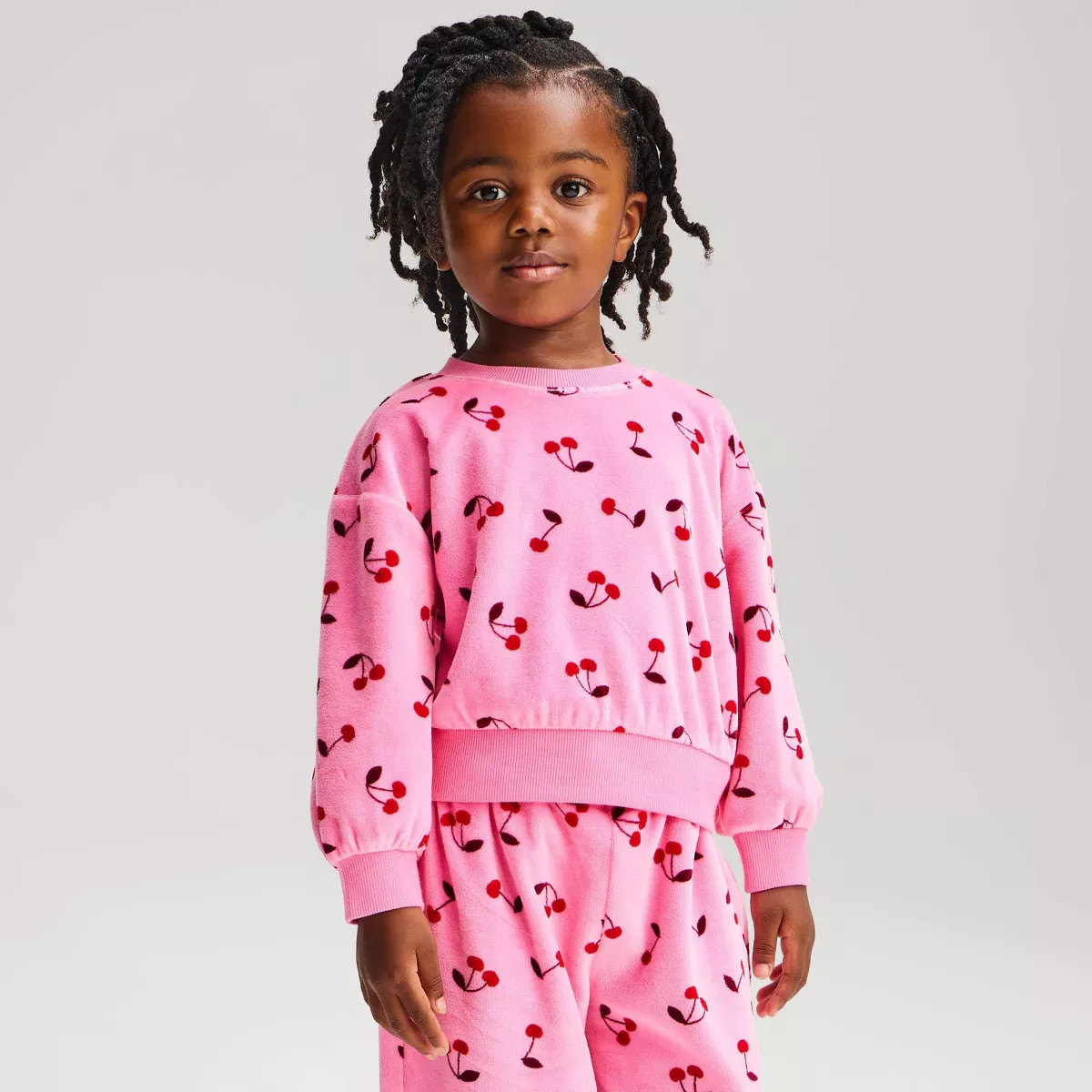 Toddler Girls' Crewneck Cherry Microfleece Pullover Sweatshirt - Cat & Jack™ Pink 2T | Target