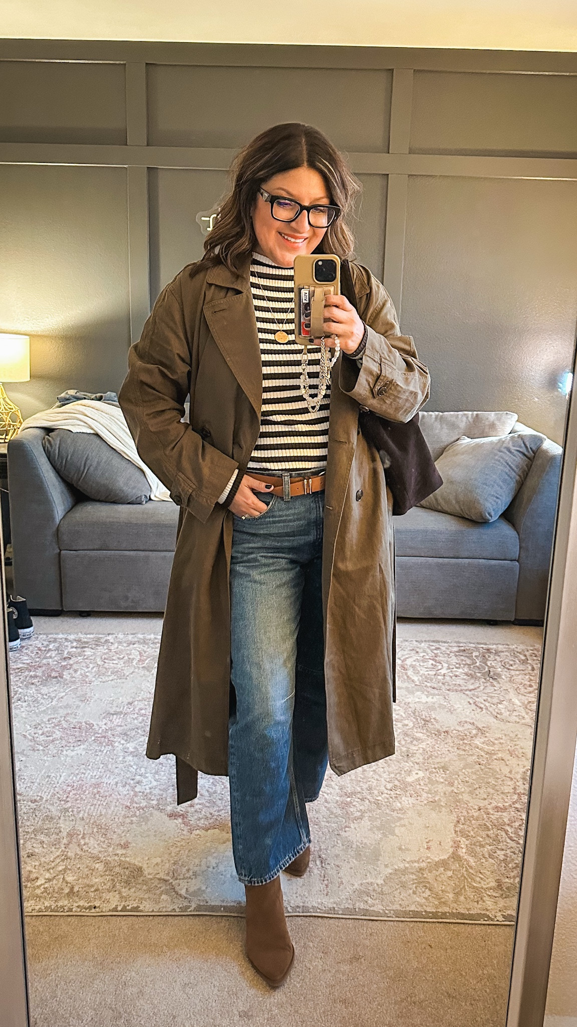 Ootd. Madewell trench (XL), Madewell striped tee (L), Amazon belt (XL), Madewell barrel leg jeans (31), boots from dsw. Necklace is an old one from the Noonday Collection but I linked a similar one  

#LTKMidsize #LTKOver40 #LTKxMadewell