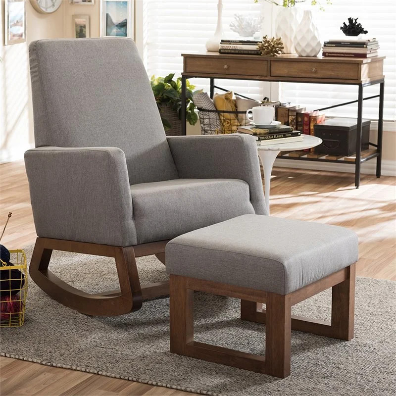 Baxton Studio Yashiya Upholstered Rocker and Ottoman in Gray | Walmart (US)