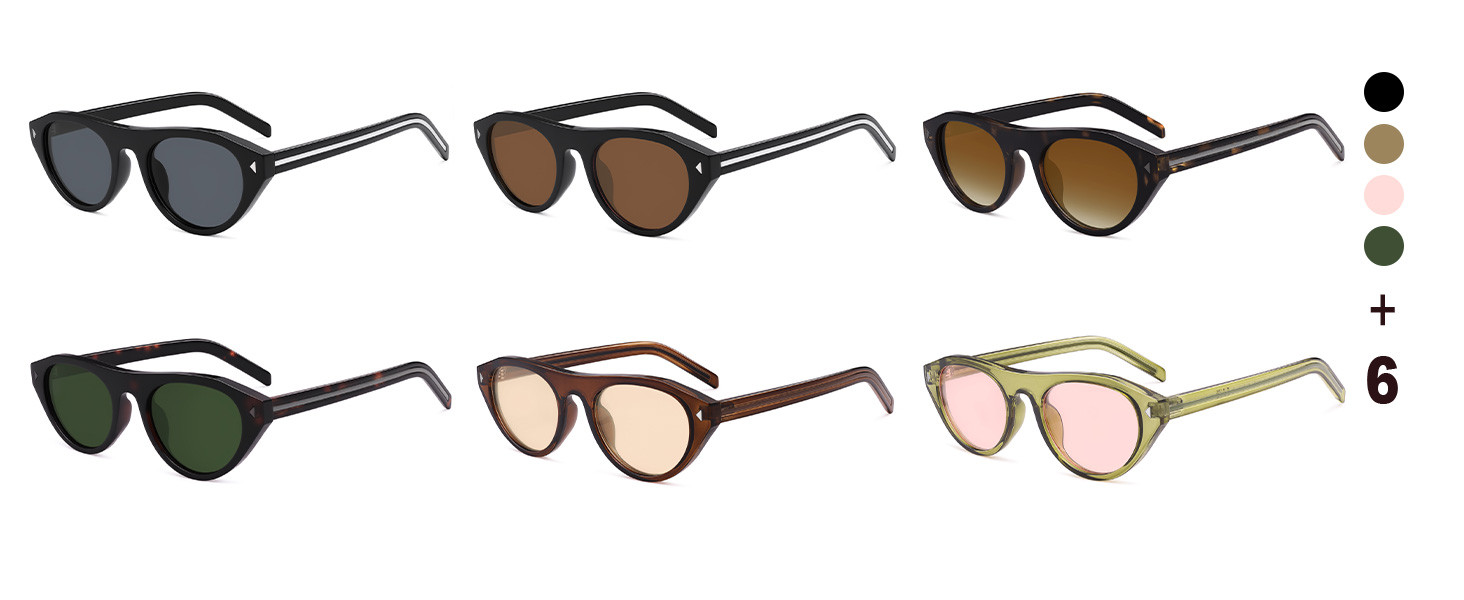 Retro Small Oval Sunglasses for Women Men Trendy Narrow Round Cateye Shades VL9915 | Amazon (US)